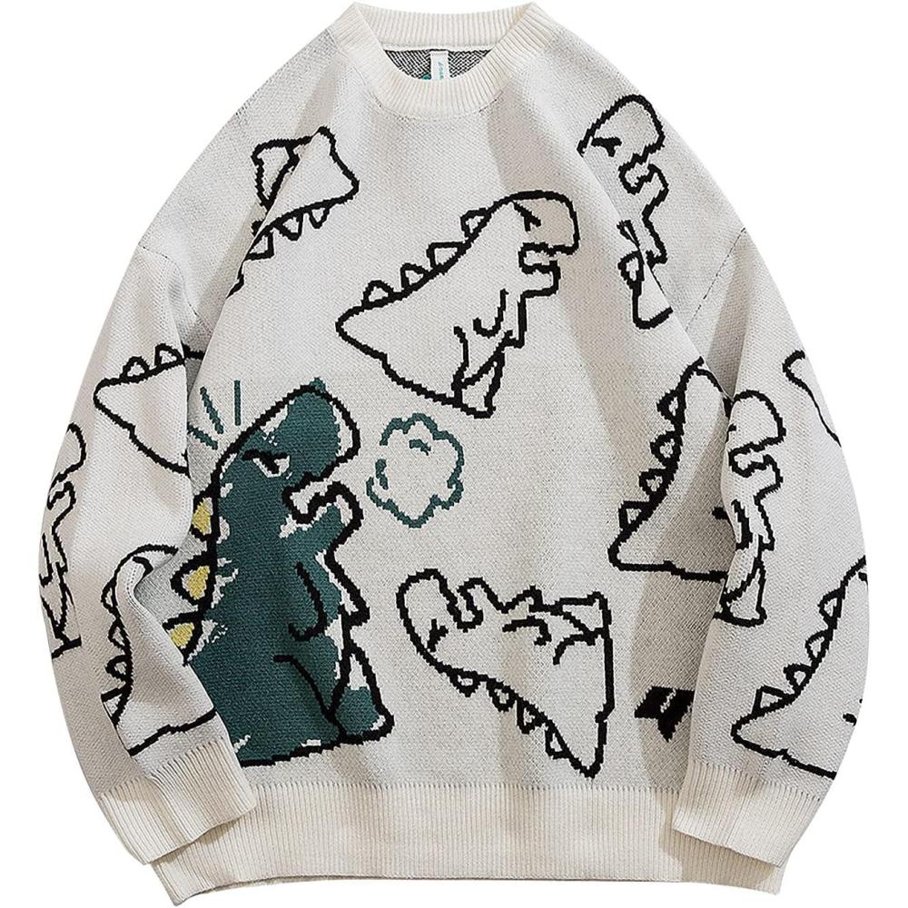 imageArssm Dinosaur Sweater Women y2k Vintage Oversized Graphic Streetwear Knit Sweater Casual Cute Kawaii TopsWhite