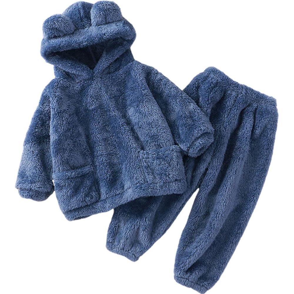 imageArssm Girl Pants Sets Two Pieces Outfit Kids Bear Ear Fuzzy Fluffy Hoodie Sweatshirt with Fleece SweatpantsBlue