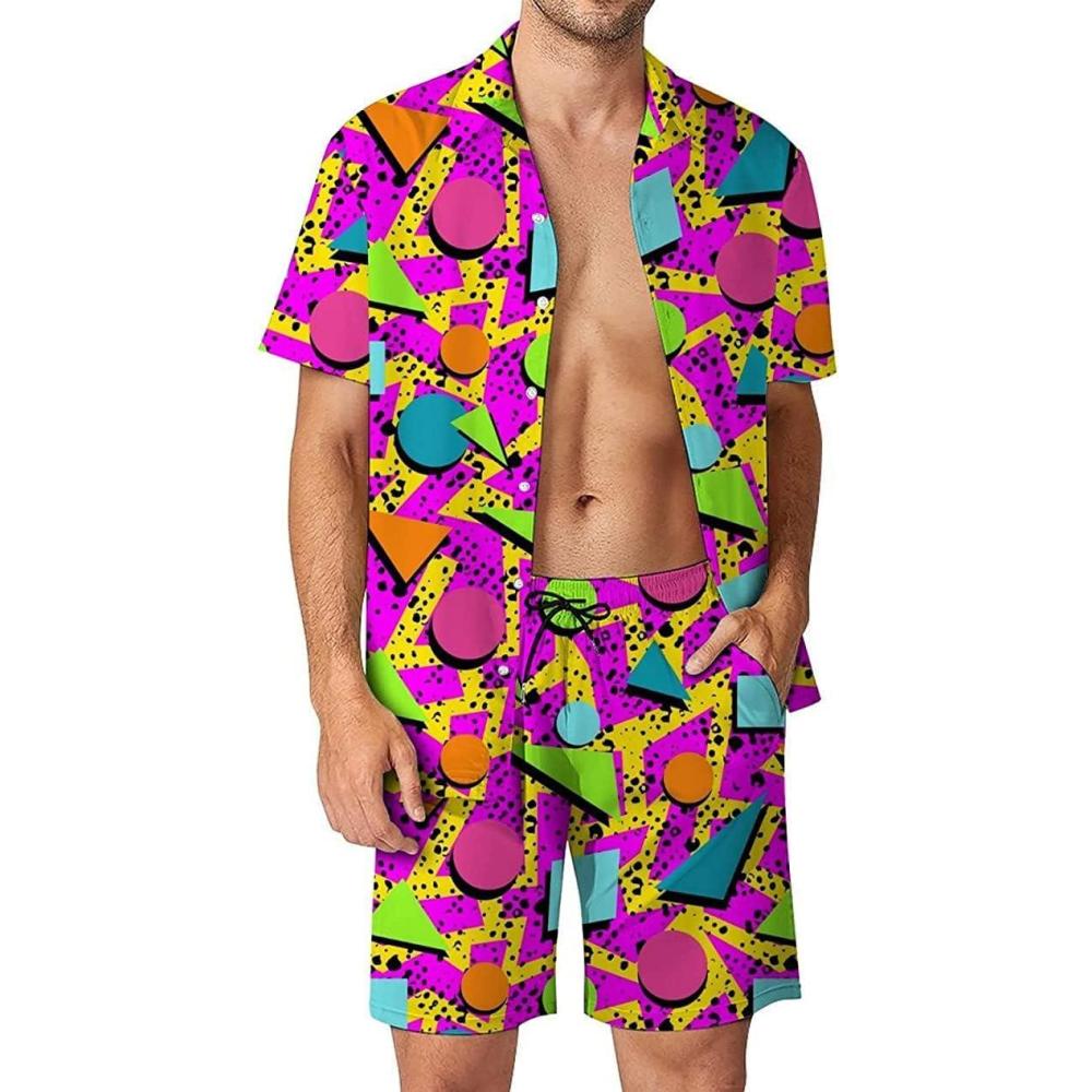 imageArssm Mens 2 Pieces Vintage Shirts and Shorts Set 80s 90s Outfit Button Down Beach Suit Quick Dry for Vintage Halloween PartyPurple