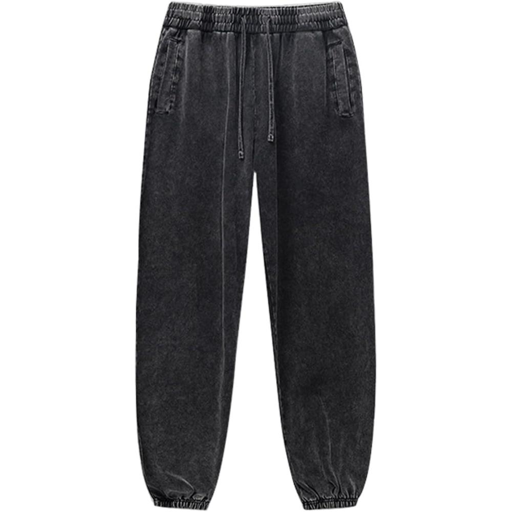 imageArssm Mens Acid Wash Athletic Sweatpants Elastic Waist Joggers Drawstring Jogger Pants Workout Long PantsBlack