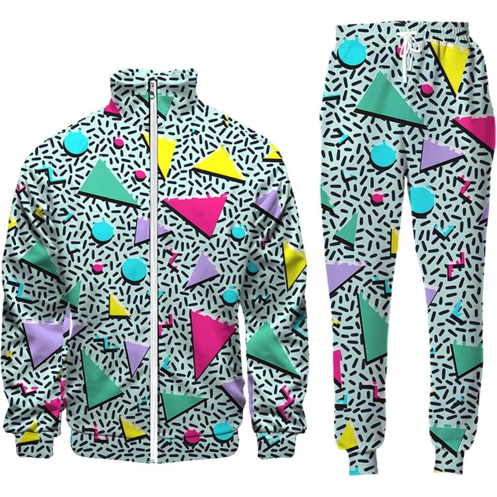 imageArssm Retro 80s 90s Outfit Sets for Men Vintage Jacket and Joggers Sweatpants 80s Tracksuit StreetwearGreen