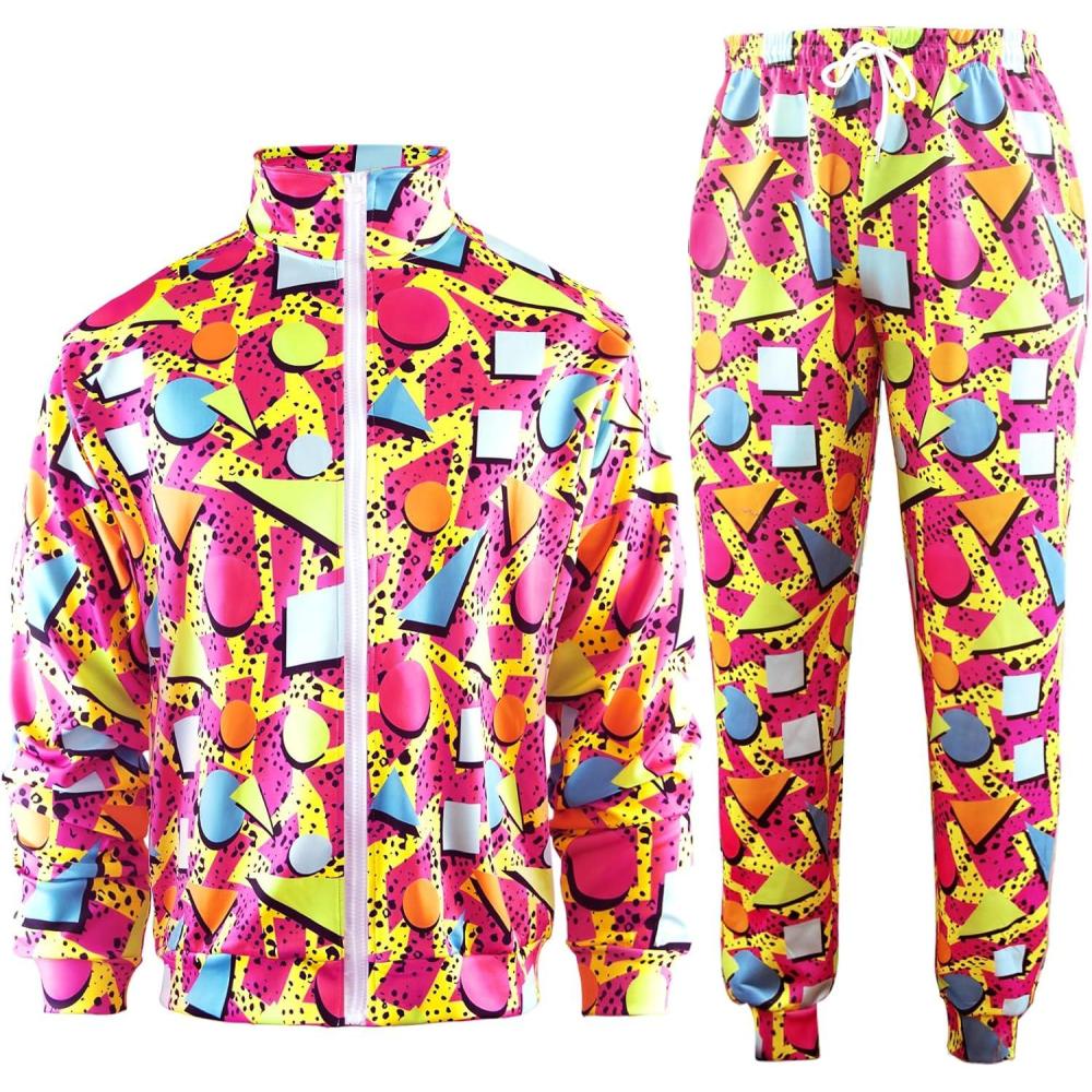 imageArssm Retro 80s 90s Outfit Sets for Men Vintage Jacket and Joggers Sweatpants 80s Tracksuit StreetwearRed