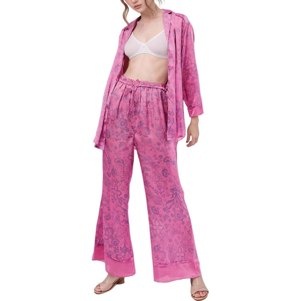 imageArssm Women 2 Piece Satin Silk Pajama Set Floral Long Sleeve Pajamas Soft Button Down Pjs Set SleepwearRosered