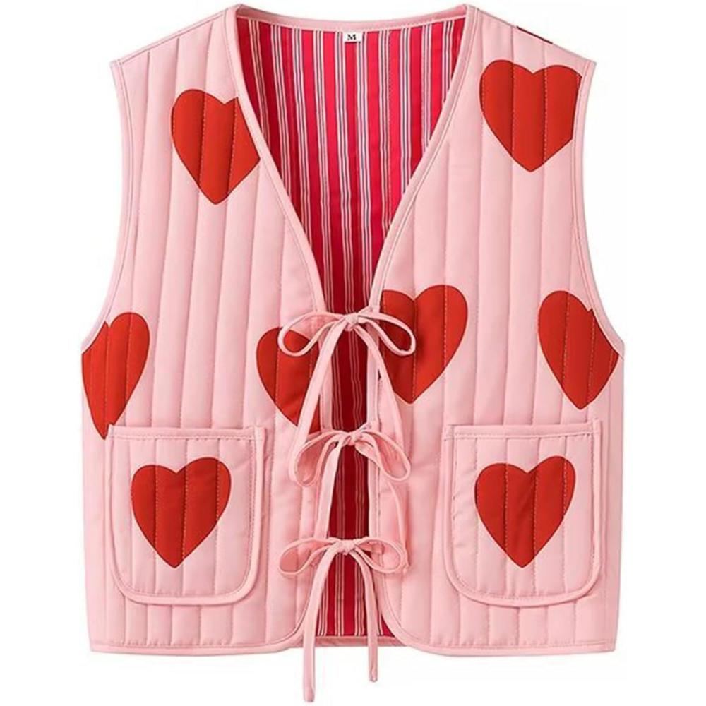 imageArssm Women Quilted Vest Floral Cropped Puffer Vest Printed Lightweight Sleeveless Padded Gilet OutwearPinkS