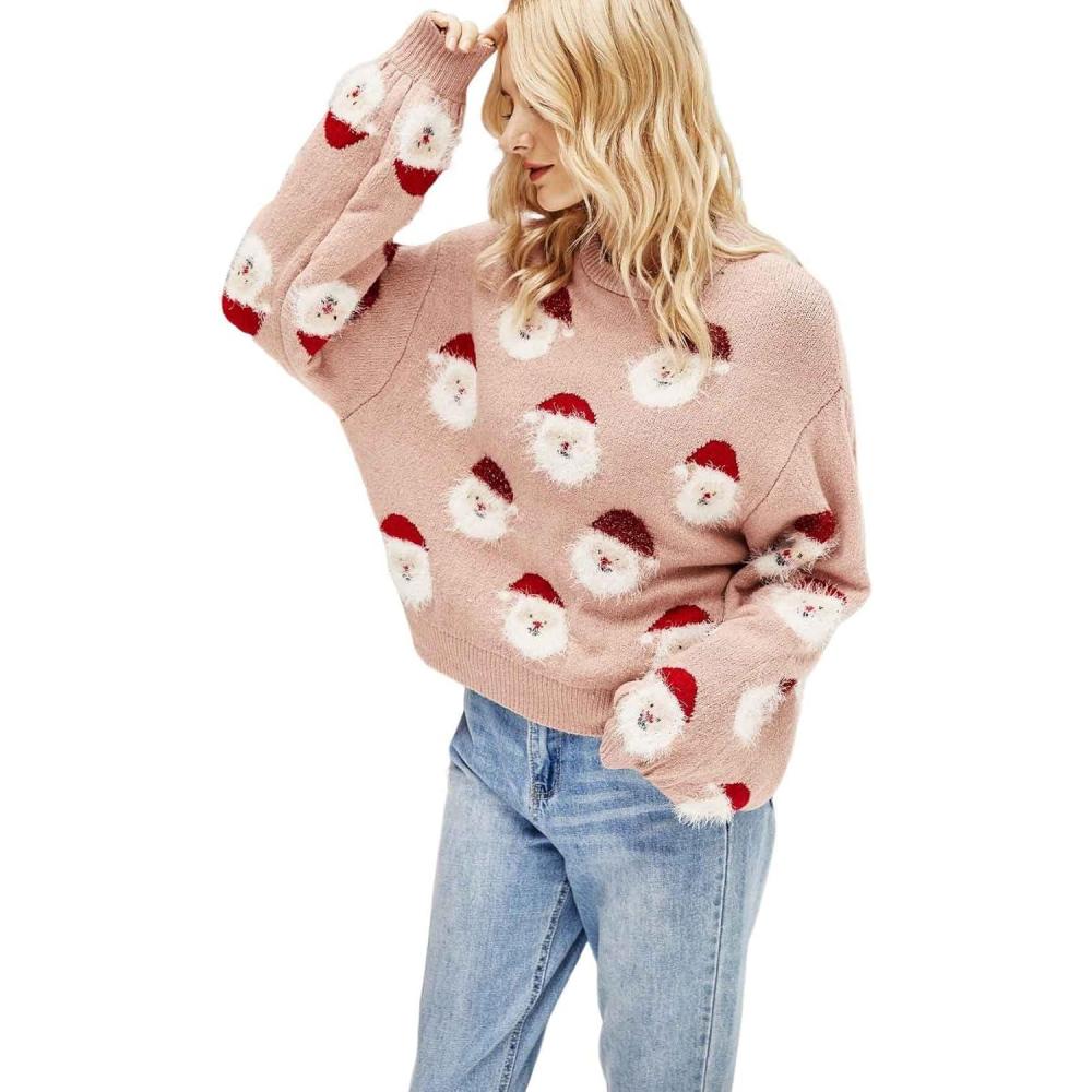 imageArssm Women Santa Sweater Ugly Christmas Sweater Funny Xmas Holiday Party Knitted Cozy Pullover Sweatshirts TopsPink