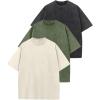 imageArssm 3 Pack Men Oversized T Shirts Vintage Tee Loose Fit Short Sleeve Casual Streetwear Baggy Washed Unisex TopsBlackarmybeige