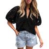 imageArssm Eyelet Tops for Women Puff Sleeve Blouse V Neck Hollow Out Embroidered Buttons Up Summer Dressy ShirtsBlackL Large