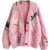 imageArssm Graphic Sweaters for Women Oversized Kawaii Embroidered Graphic V Neck Cable Knit Cardigan PinkS