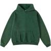 imageArssm Mens Oversized Hoodie Acid Wash Pullover Vintage Cotton Heavyweight Sweatshirt Fleece Hoodie Men StreetwearGreenM