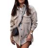 imageArssm Plaid Shacket Jacket Women Long Sleeve Oversized Button Down Shirt Houndstooth Flannel Casual Tops KhakiL