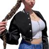 imageArssm Women Cropped Varsity Jacket Spring Letterman Baseball Faux Leather Colorblock Bomber Jacket OuterwearBlack