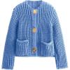 imageArssm Womens Cropped Cardigan Sweaters Chunky Open Front Button Down Knit Sweater Long Sleeve Loose Cardigan OuterwearBlueS