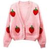 imageArssm Womens Strawberry Embroidery Cardigan Sweater Cute Kawaii Button Down Long Sleeve V Neck Crop Shrug SweatersPinkM