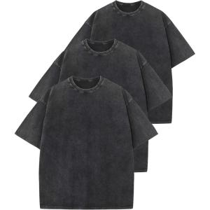 Arssm 3 Pack Men Oversized T Shirts Vintage Tee Loose Fit Short Sleeve Casual Streetwear Baggy Washed Unisex Tops(Black+black+black)