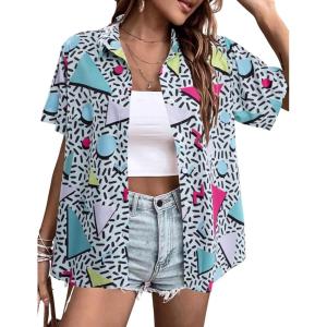 Arssm 80s 90s Shirts for Women Retro Vintage Party Disco Outfits Neon Hawaiian Button Down Blouses Tees Tops(Green)