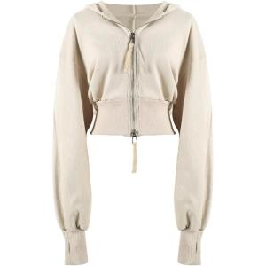 Arssm Cropped Hoodie Women Zip Up Long Sleeve Sweatshirts Casual Fashion Hooded Workout Jacket Crop Top(Beige)