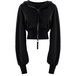 Arssm Cropped Hoodie Women Zip Up Long Sleeve Sweatshirts Casual Fashion Hooded Workout Jacket Crop Top(Black)