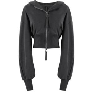 Arssm Cropped Hoodie Women Zip Up Long Sleeve Sweatshirts Casual Fashion Hooded Workout Jacket Crop Top(Darkgrey)