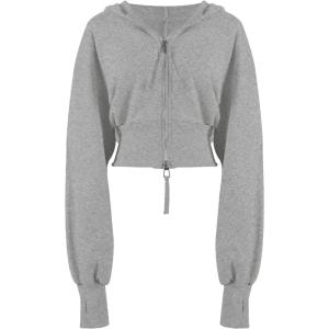 Arssm Cropped Hoodie Women Zip Up Long Sleeve Sweatshirts Casual Fashion Hooded Workout Jacket Crop Top(Grey)