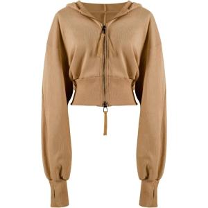 Arssm Cropped Hoodie Women Zip Up Long Sleeve Sweatshirts Casual Fashion Hooded Workout Jacket Crop Top(Khaki)