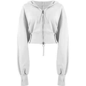 Arssm Cropped Hoodie Women Zip Up Long Sleeve Sweatshirts Casual Fashion Hooded Workout Jacket Crop Top(White)
