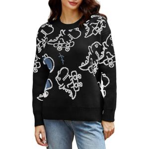 Arssm Dinosaur Sweater Women y2k Vintage Oversized Graphic Streetwear Knit Sweater Casual Cute Kawaii Tops(Black Dinosaur)