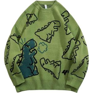 Arssm Dinosaur Sweater Women y2k Vintage Oversized Graphic Streetwear Knit Sweater Casual Cute Kawaii Tops(Green)