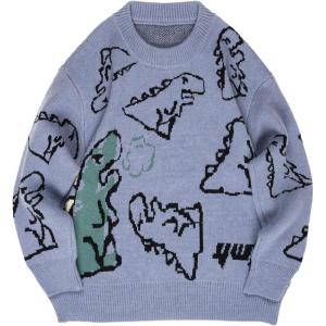 Arssm Dinosaur Sweater Women y2k Vintage Oversized Graphic Streetwear Knit Sweater Casual Cute Kawaii Tops(Haze Blue)