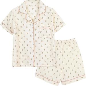 Arssm Floral Pajama Set Women Cute Kawaii 2 Piece Matching Pj Set Aesthetic Short Sleeve Sleeping Loungewear(Floral)