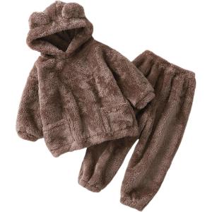 Arssm Girl Pants Sets Two Pieces Outfit Kids Bear Ear Fuzzy Fluffy Hoodie Sweatshirt with Fleece Sweatpants(Brown)