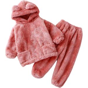 Arssm Girl Pants Sets Two Pieces Outfit Kids Bear Ear Fuzzy Fluffy Hoodie Sweatshirt with Fleece Sweatpants(Pink)
