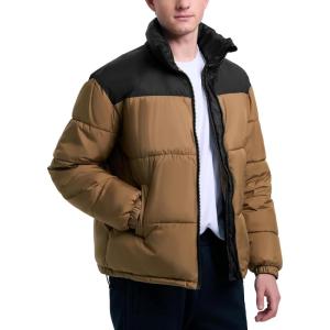 Arssm Men Puffer Jacket Lightweight Warm Winter Puffy Coats Water Resistant Quilted Puffer Parka Coat(Khaki)