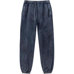 Arssm Mens Acid Wash Athletic Sweatpants Elastic Waist Joggers Drawstring Jogger Pants Workout Long Pants(Navy)