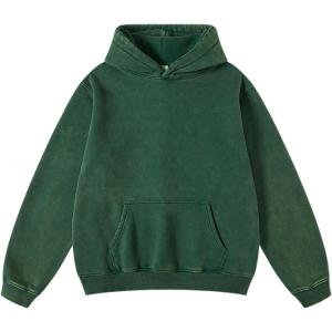 Arssm Mens Oversized Hoodie Acid Wash Pullover Vintage Cotton Heavyweight Sweatshirt Fleece Hoodie Men Streetwear(Green-M)