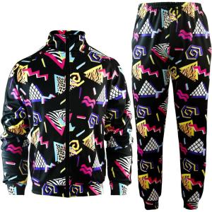 Arssm Retro 80s 90s Outfit Sets for Men Vintage Jacket and Joggers Sweatpants 80s Tracksuit Streetwear(Black)