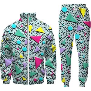 Arssm Retro 80s 90s Outfit Sets for Men Vintage Jacket and Joggers Sweatpants 80s Tracksuit Streetwear(Green)