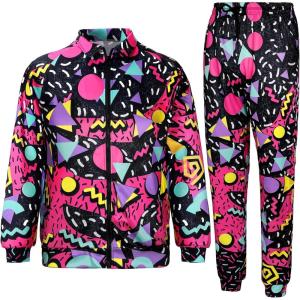 Arssm Retro 80s 90s Outfit Sets for Men Vintage Jacket and Joggers Sweatpants 80s Tracksuit Streetwear(Purple)