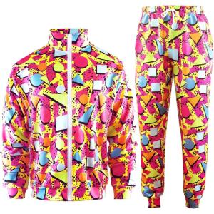 Arssm Retro 80s 90s Outfit Sets for Men Vintage Jacket and Joggers Sweatpants 80s Tracksuit Streetwear(Red)