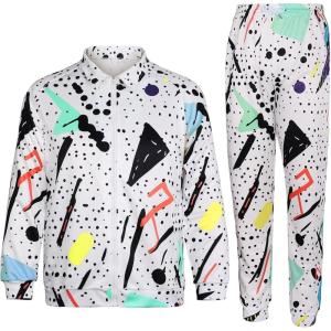Arssm Retro 80s 90s Outfit Sets for Men Vintage Jacket and Joggers Sweatpants 80s Tracksuit Streetwear(White)