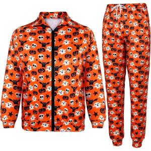 Arssm Retro 80s 90s Outfit Sets for Men Vintage Jacket and Joggers Sweatpants 80s Tracksuit Streetwear(Yellowpumpkin)