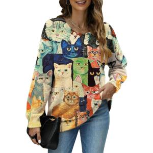 Arssm Women Christmas Sweater Graphic Oversized Sweater Cat Vintage Printed Knit Pullover Sweaters Top