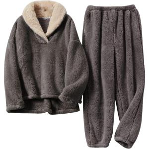 Arssm Women Fluffy Pajamas Set Fleece Pajamas Winter Warm Loose Plush Fuzzy Sets 2 Piece Cozy Sleepwear(Darkgrey)