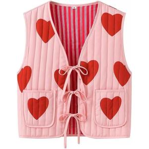 Arssm Women Quilted Vest Floral Cropped Puffer Vest Printed Lightweight Sleeveless Padded Gilet Outwear(Pink-S)