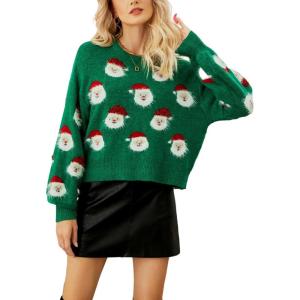 Arssm Women Santa Sweater Ugly Christmas Sweater Funny Xmas Holiday Party Knitted Cozy Pullover Sweatshirts Tops(Green)