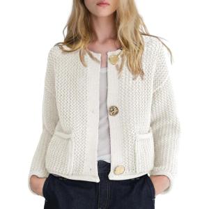 Arssm Womens Cardigan Sweaters 2024 V Neck Long Sleeve Sweater Button Down Knit Sweater Top with Pockets(Beige)