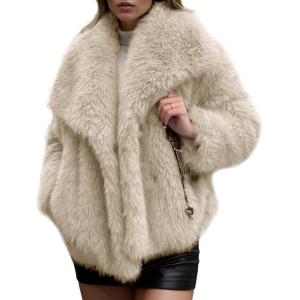 Arssm Women’s Faux Fur Coat Fluffy Shaggy Jacket Long Sleeve Lapel Coats Winter Warm Outwear(Apricot)
