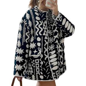 Arssm Womens Geometric Quilted Puffer Jacket Winter Lightweight Cute Jacket Padded Coat Crewneck Printed Outerwear(Navy)