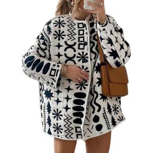 Arssm Womens Geometric Quilted Puffer Jacket Winter Lightweight Cute Jacket Padded Coat Crewneck Printed Outerwear(White)