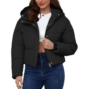 Arssm Womens Hooded Quilted Puffer Jacket Winter Warm Padded Coats Long Sleeve Puffy Bubble Coat with Hood(Black)