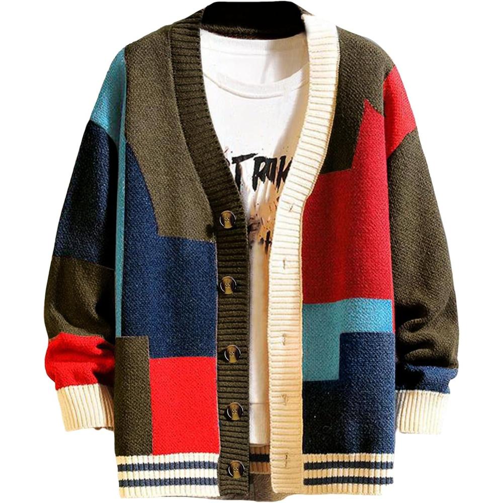 imageArssm Mens Cardigan Sweater Knitted Long Sleeve V Neck Button Down Sweaters Casual CardigansRed